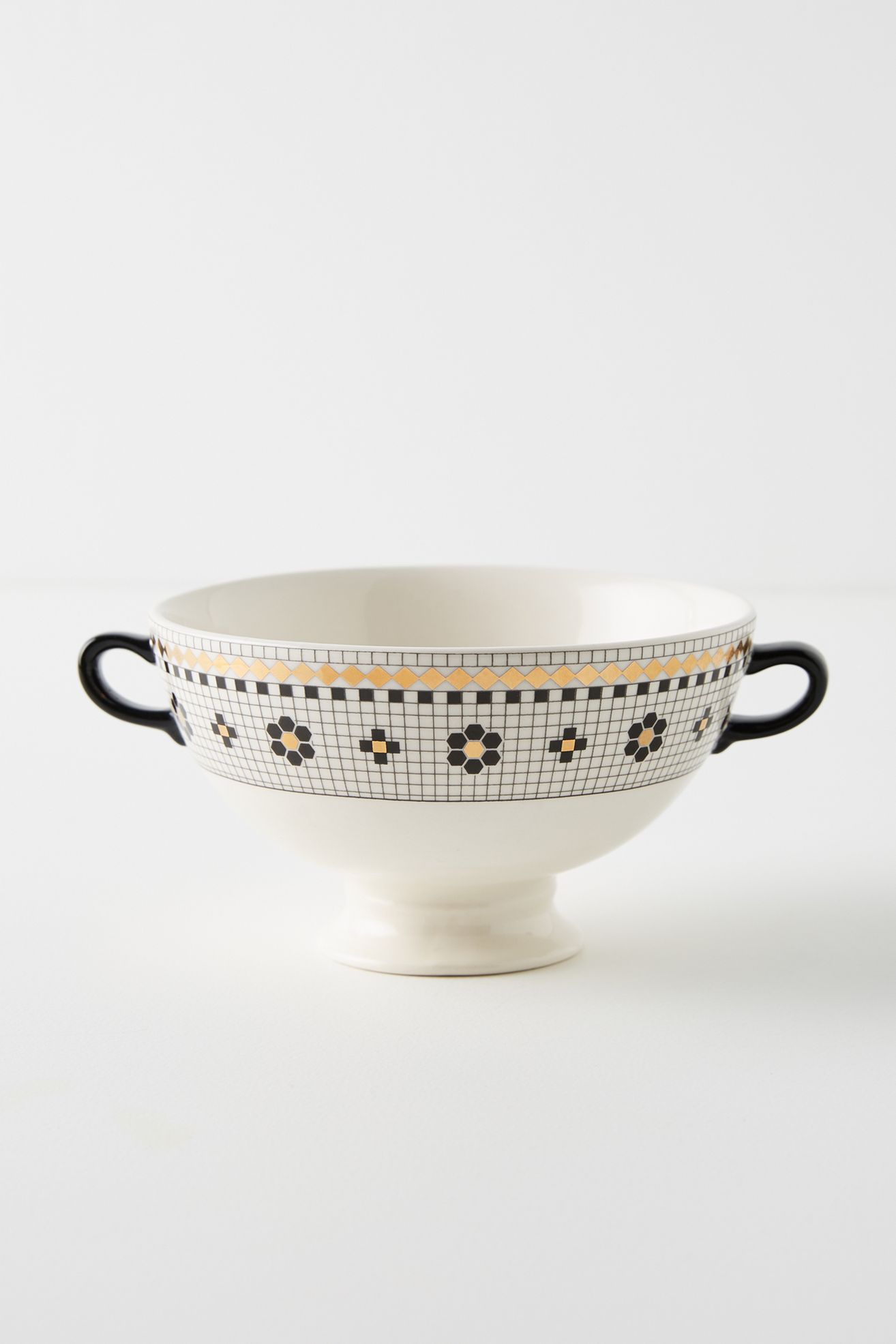 Bistro Tile Stoneware Bowls, Set of 4 - Black & White Pattern, Set Of 4