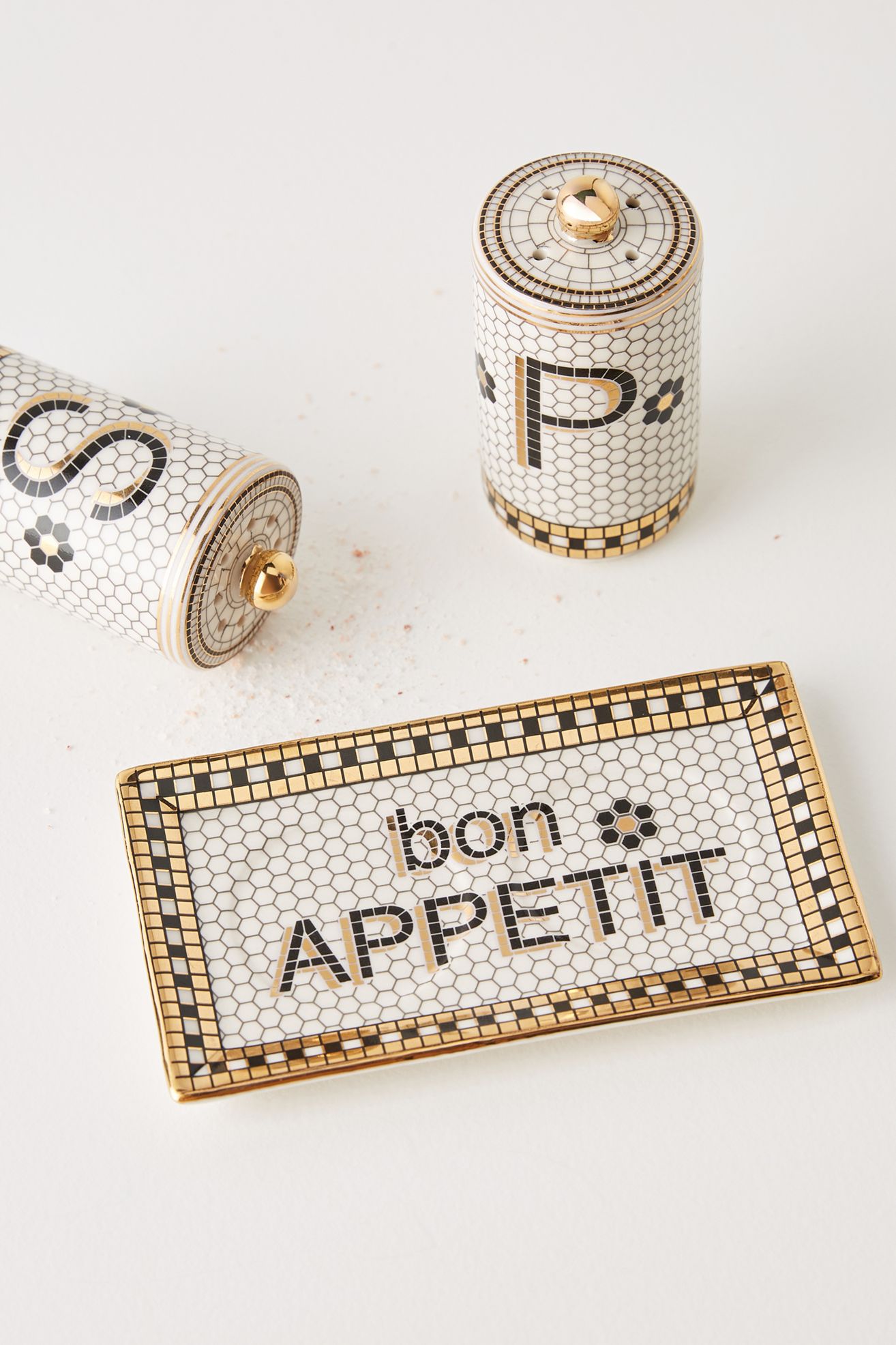 Bistro Tile Salt & Pepper Shakers - Black & White, Standard, One Size