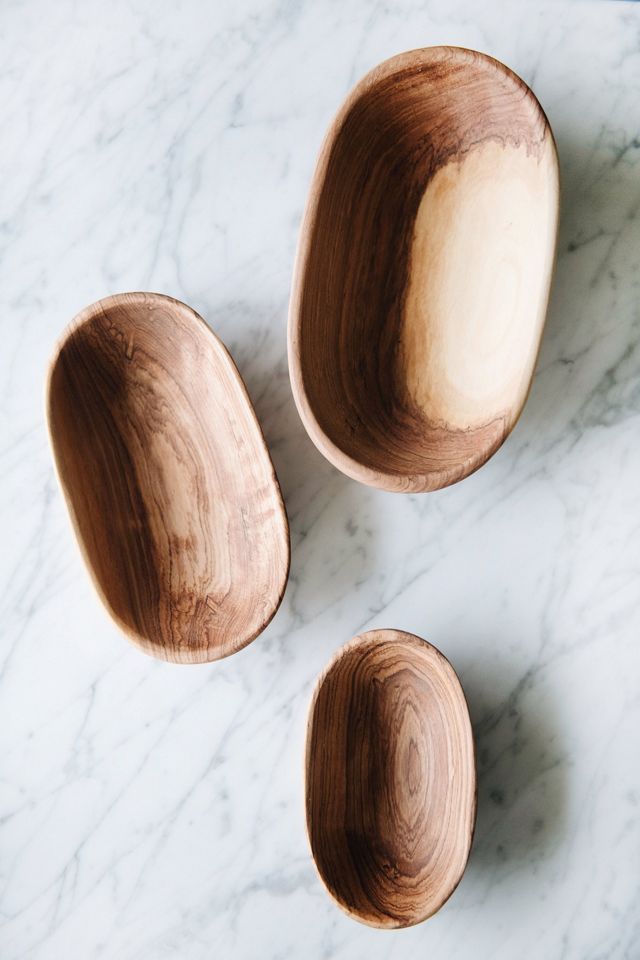 Roan Iris Wild Olive Wood Oval Serving Bowl Set #1