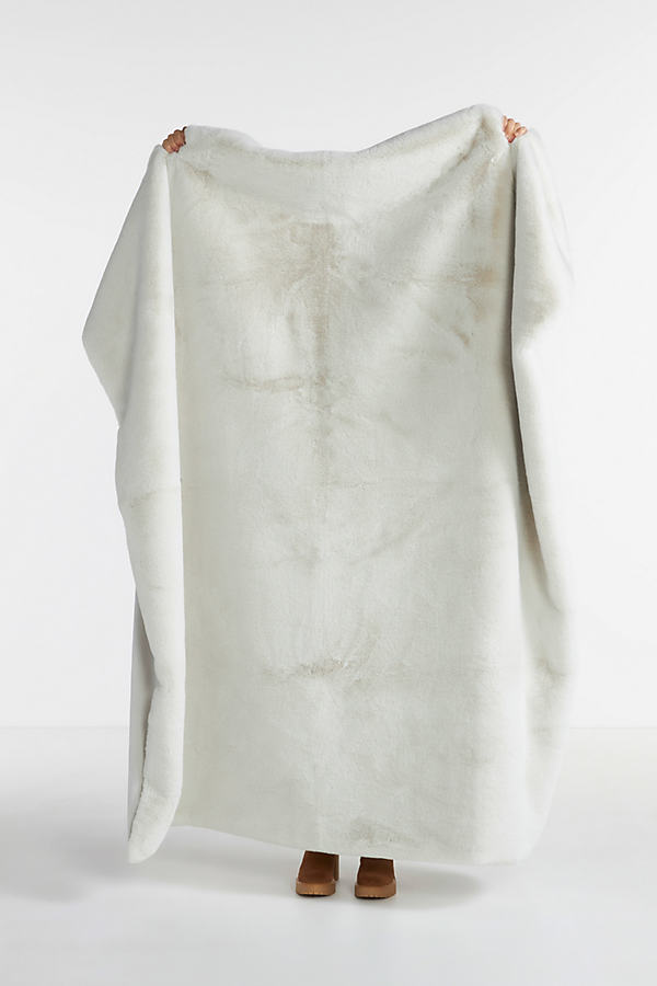 Anthropologie Sophie Faux Fur Throw Blanket In Gray
