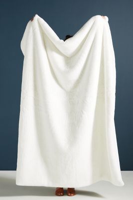 Anthropologie Sophie Faux Fur Throw Blanket In White