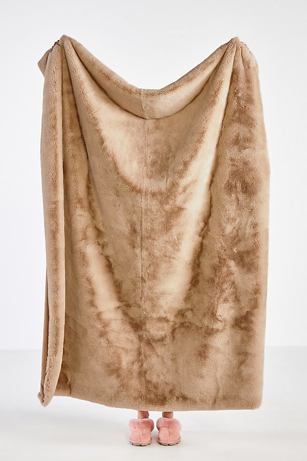 Anthropologie Sophie Faux Fur Throw Blanket In Brown
