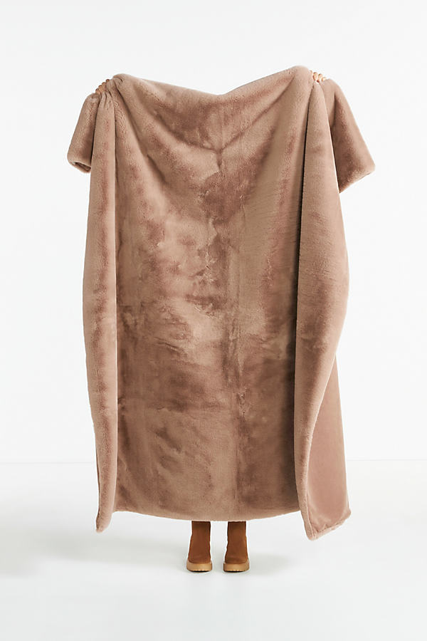 Anthropologie Sophie Faux Fur Throw Blanket In Brown