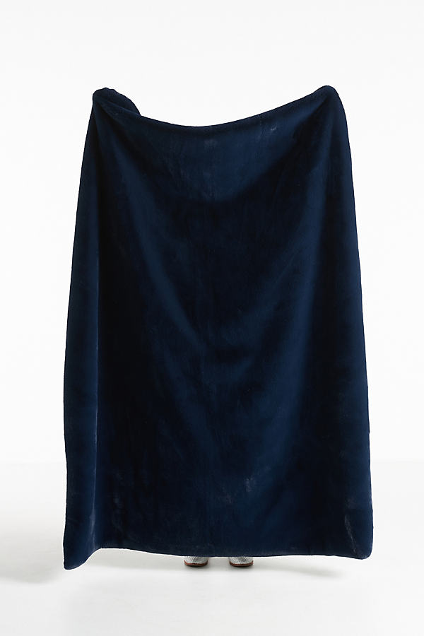 Anthropologie Sophie Faux Fur Throw Blanket In Blue