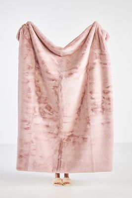 Anthropologie Sophie Faux Fur Throw Blanket In Purple