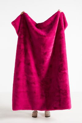 Anthropologie Sophie Faux Fur Throw Blanket In Purple