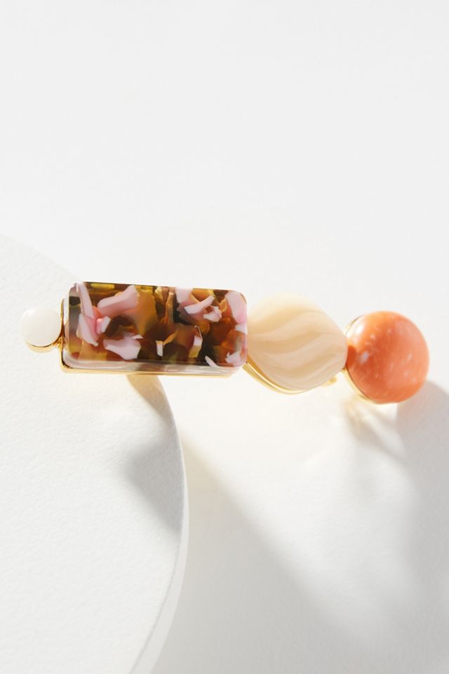 NEW Lele Sadoughi Stacked Stone Barrette Statement Resin Lele Sadoughi Blue Lily Silver Ring W  main image 3