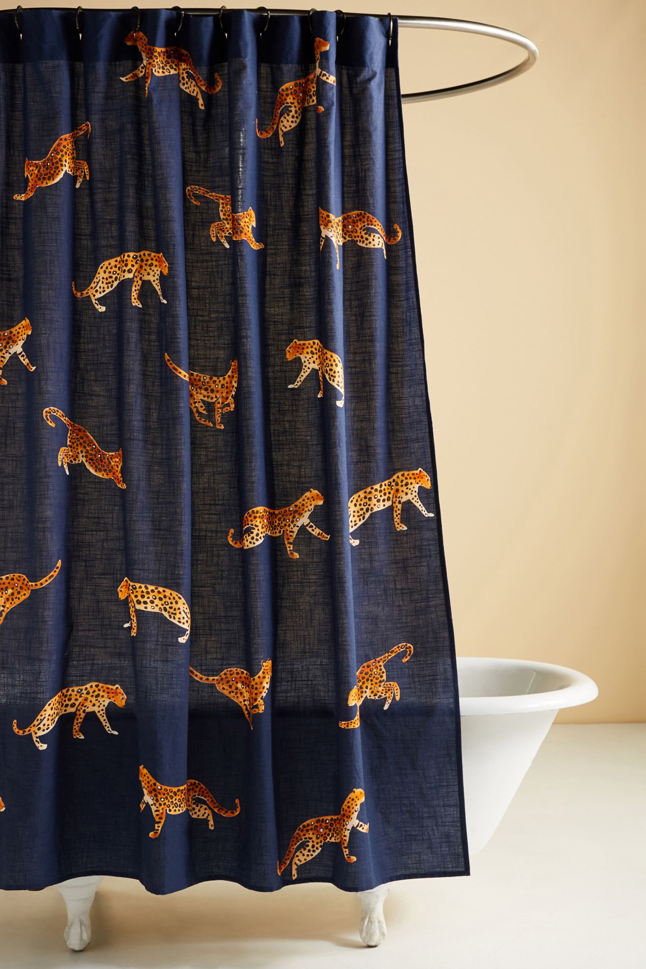 Leopard Organic Cotton Shower Curtain - Navy, ONE SIZE