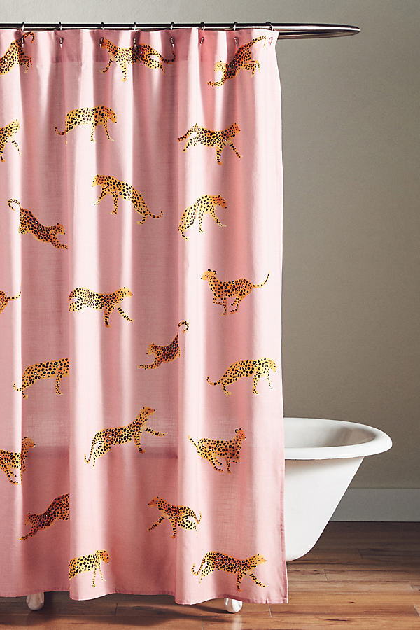 Anthropologie Leopard Organic Cotton Shower Curtain By  In Orange Size 72 X 72