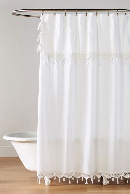 Anthropologie Tasseled Antioch Shower Curtain In White