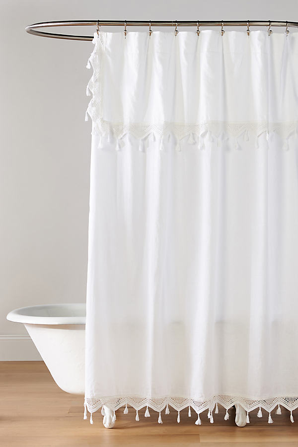 Anthropologie Tasseled Antioch Shower Curtain In White