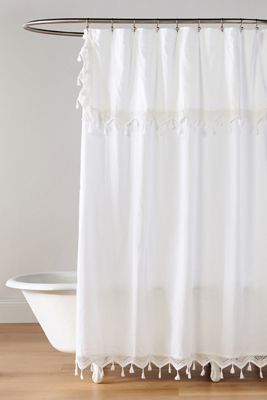 Antioch Cotton Linen Tasseled Shower Curtain