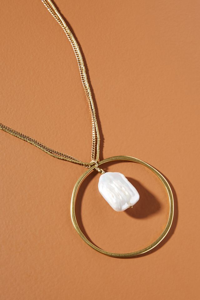 Pearl Hoop Pendant Necklace #1