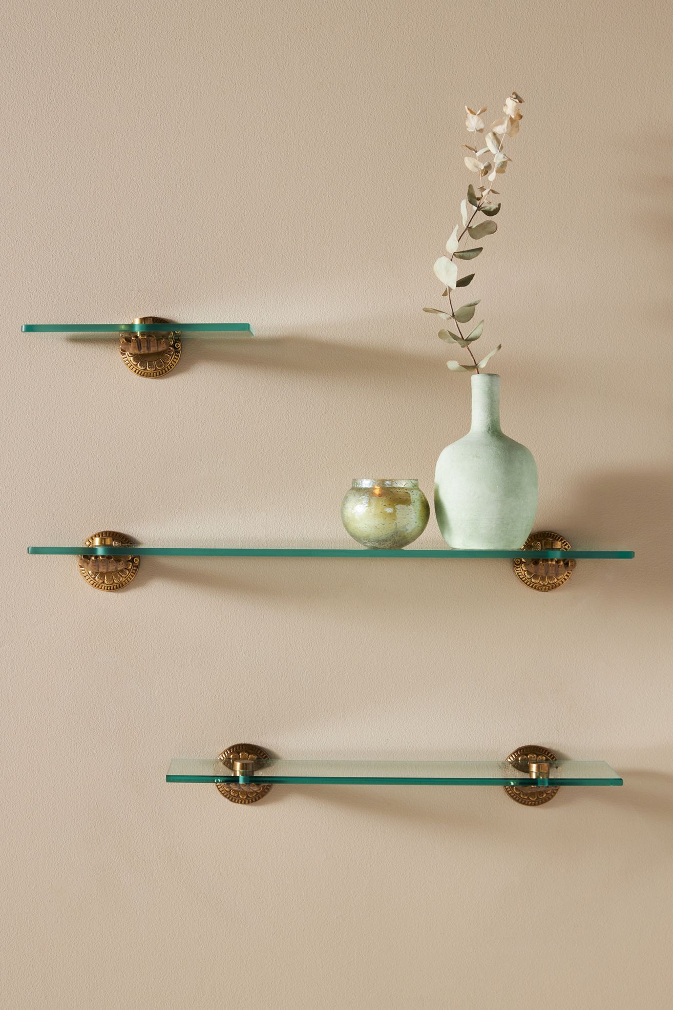 Nellie Hand Glass Shelf - BRASS, 24"