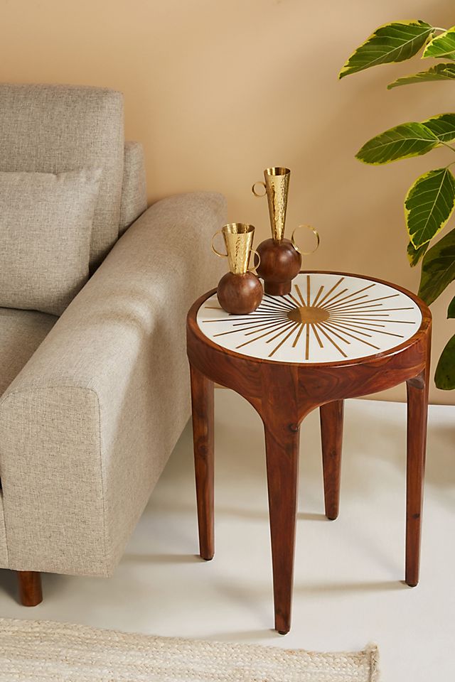 Round Side Table Brown 