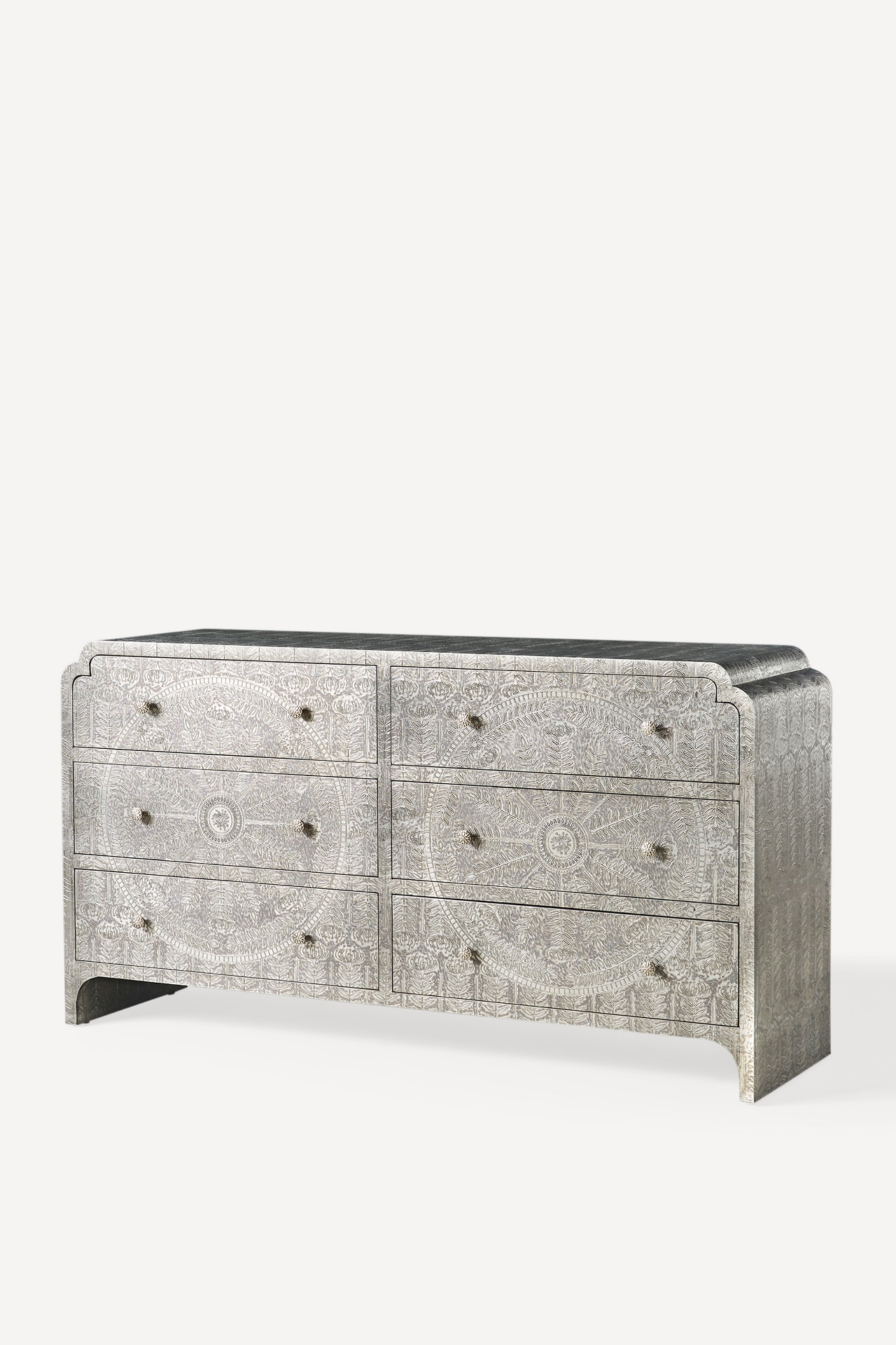 Hand-Embossed Lotus Six-Drawer Dresser