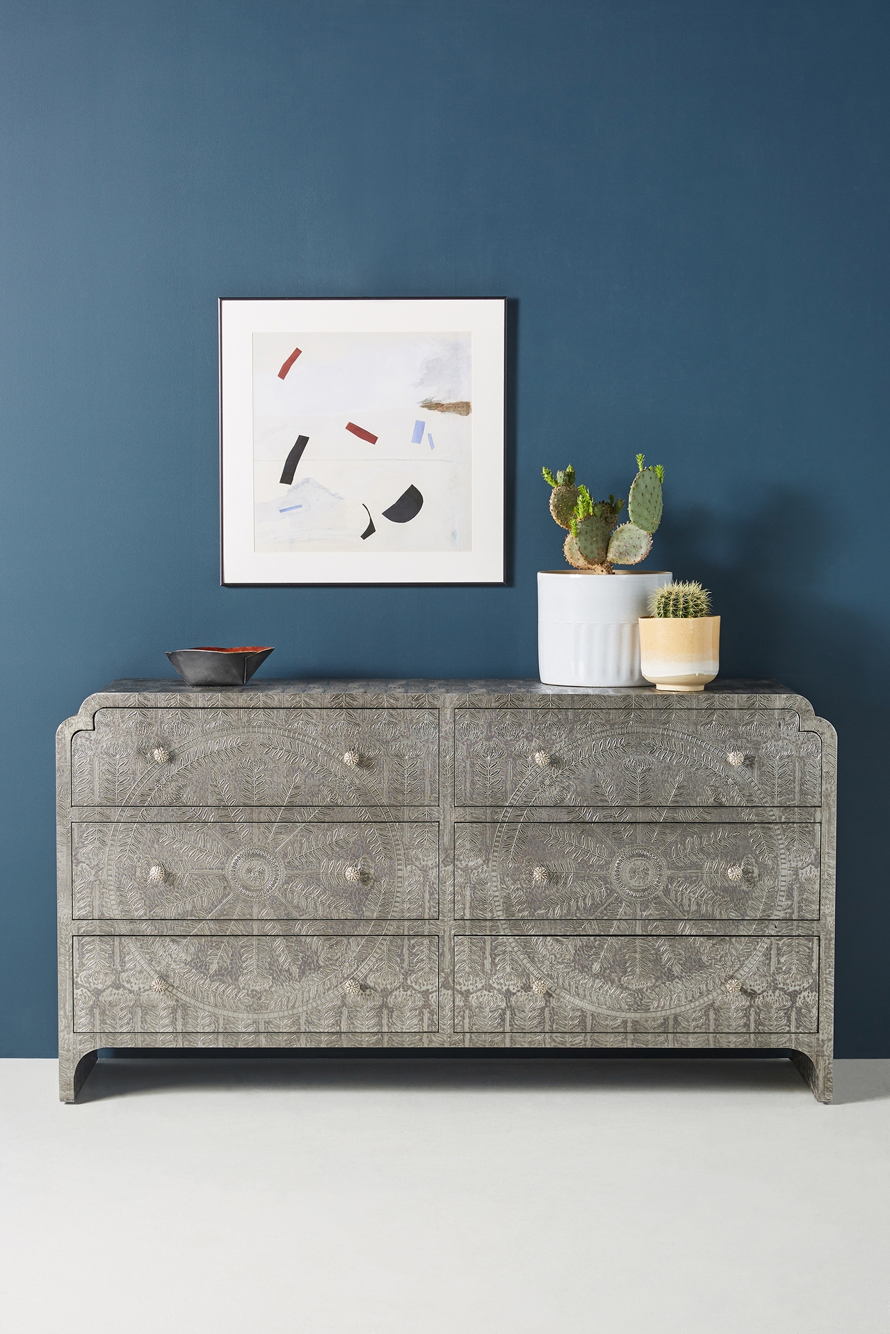 Hand-Embossed Lotus Six-Drawer Dresser