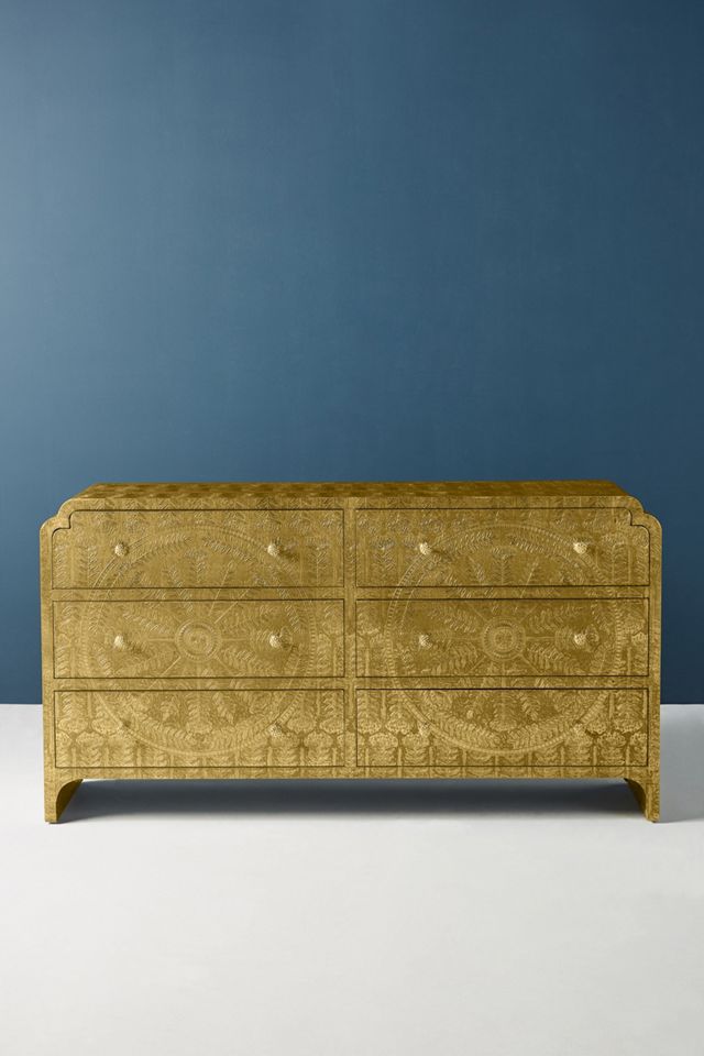 Hand-Embossed Lotus Six-Drawer Dresser #1