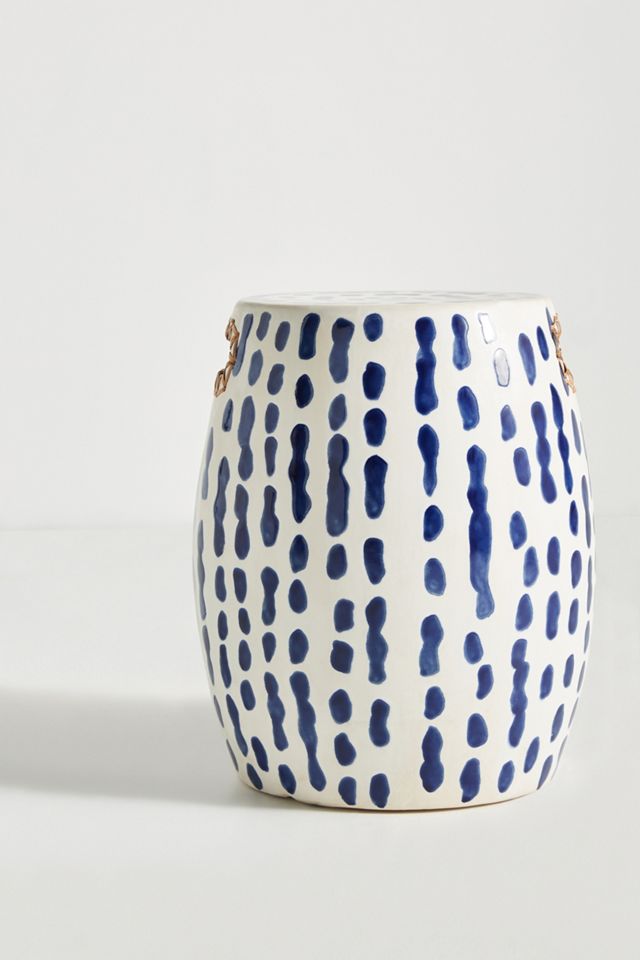 Indigo Striped Ceramic Stool