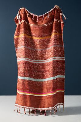 Anthropologie woven Blocked shops Stripe Throw Blanket NWT