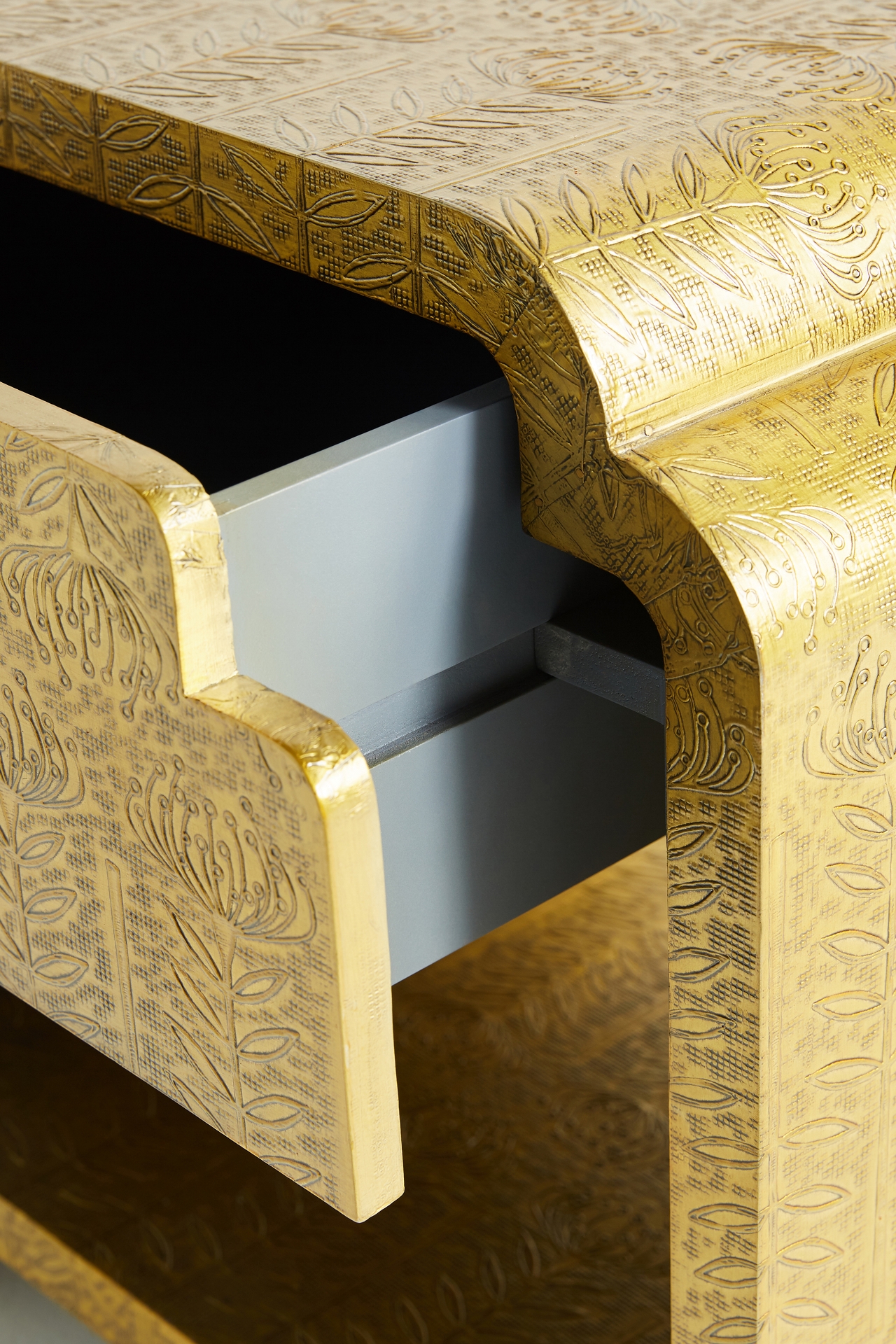 Hand-Embossed Lotus Nightstand