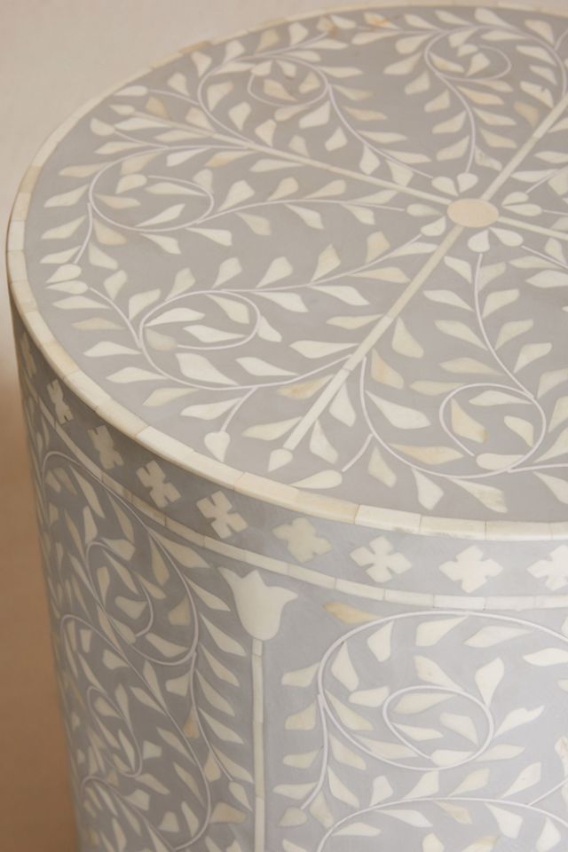 Scroll Vine Inlay Drum Side Table #2