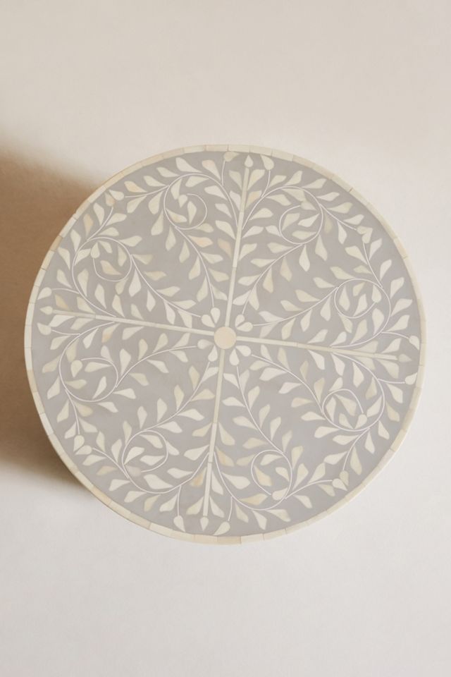 Scroll Vine Inlay Drum Side Table #3