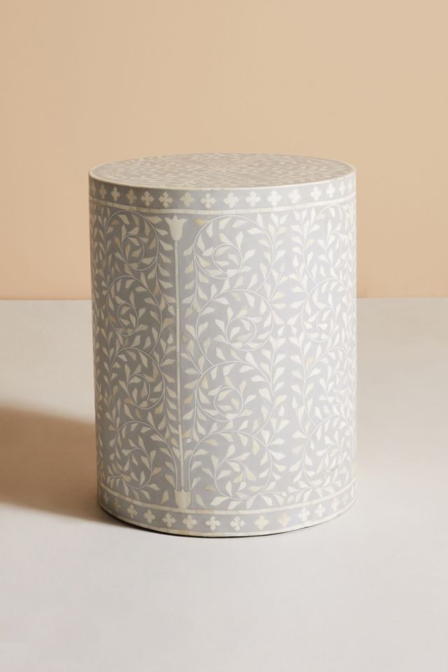 Scroll Vine Inlay Drum Side Table #1