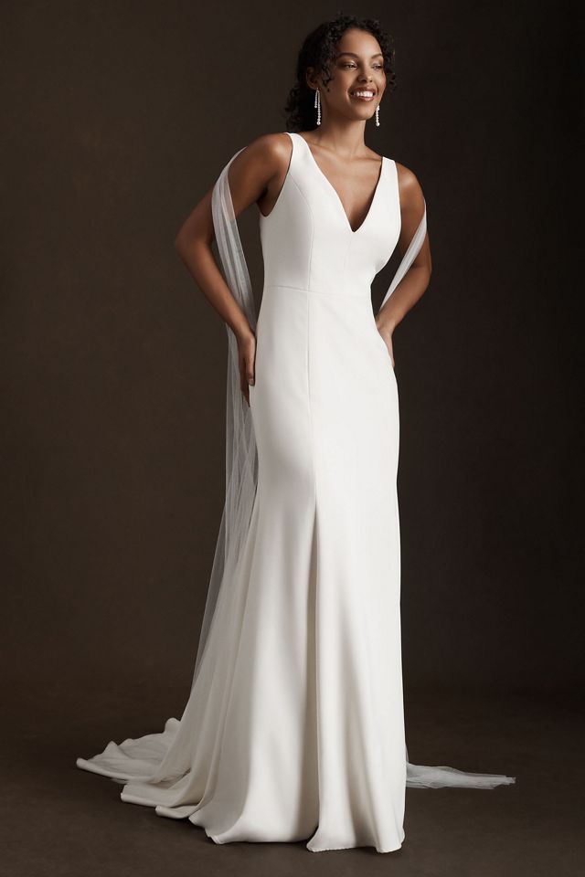 Jenny Yoo Tana Plunge Crepe Shoulder Fabric Wedding Gown #2