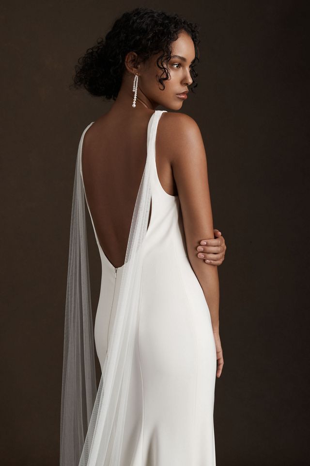 Jenny Yoo Tana Plunge Crepe Shoulder Fabric Wedding Gown #3