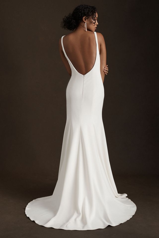 Jenny Yoo Tana Plunge Crepe Shoulder Fabric Wedding Gown #4