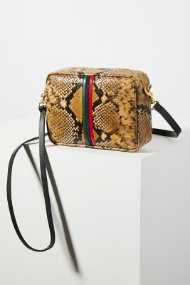 CLARE V Midi Sac Snakeskin Embossed Leather Crossbody Bag