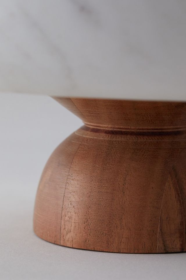 Marble + Acacia Wood Footed Serving Bowl #3