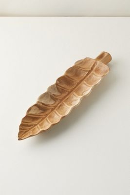 Carved Teak Leaf Serving Board