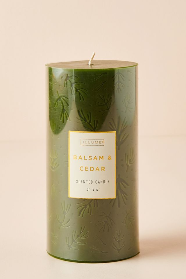 Illume Candles Balsam & Cedar 3x6 Medium Etched Pillar Illume Candle