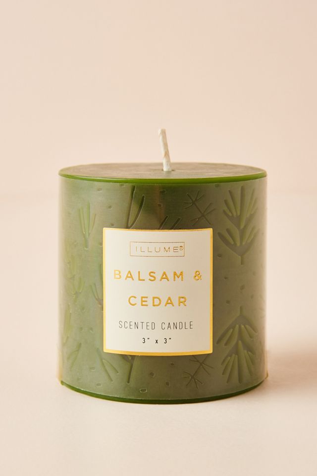 Illume Candles Balsam & Cedar 3x6 Medium Etched Pillar Illume Candle