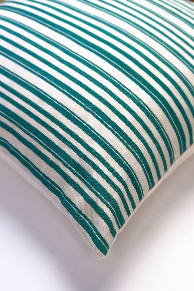 Archive New York Vintage Jade Green Striped Pillow #2