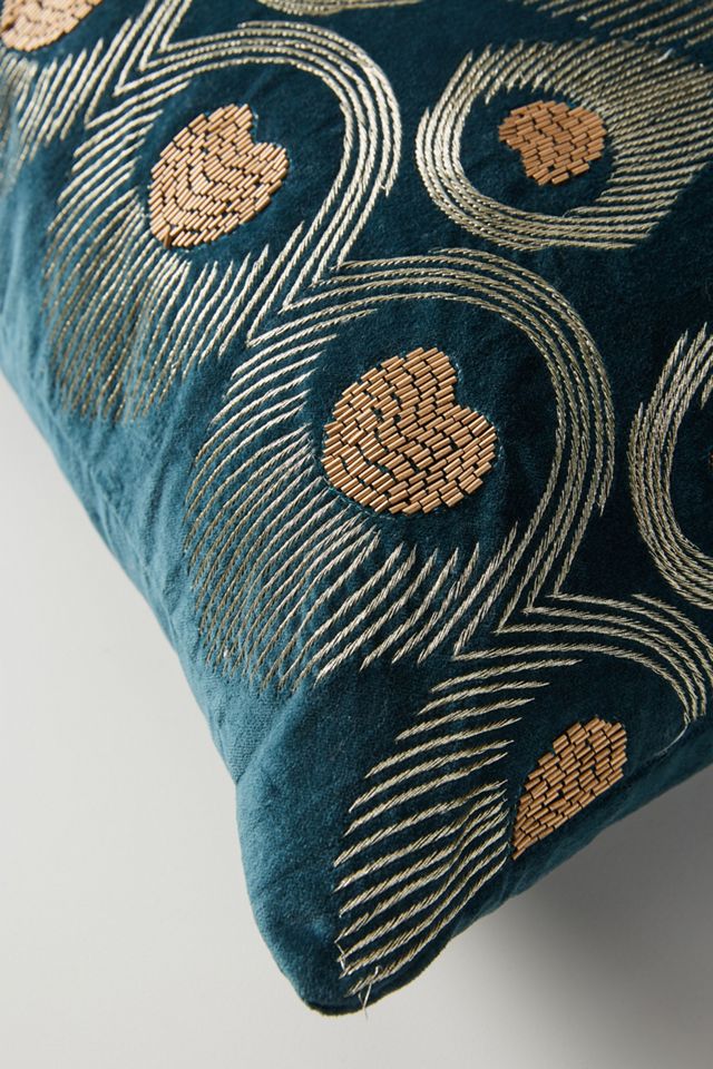 Beaded Velvet Peacock Pillow #2