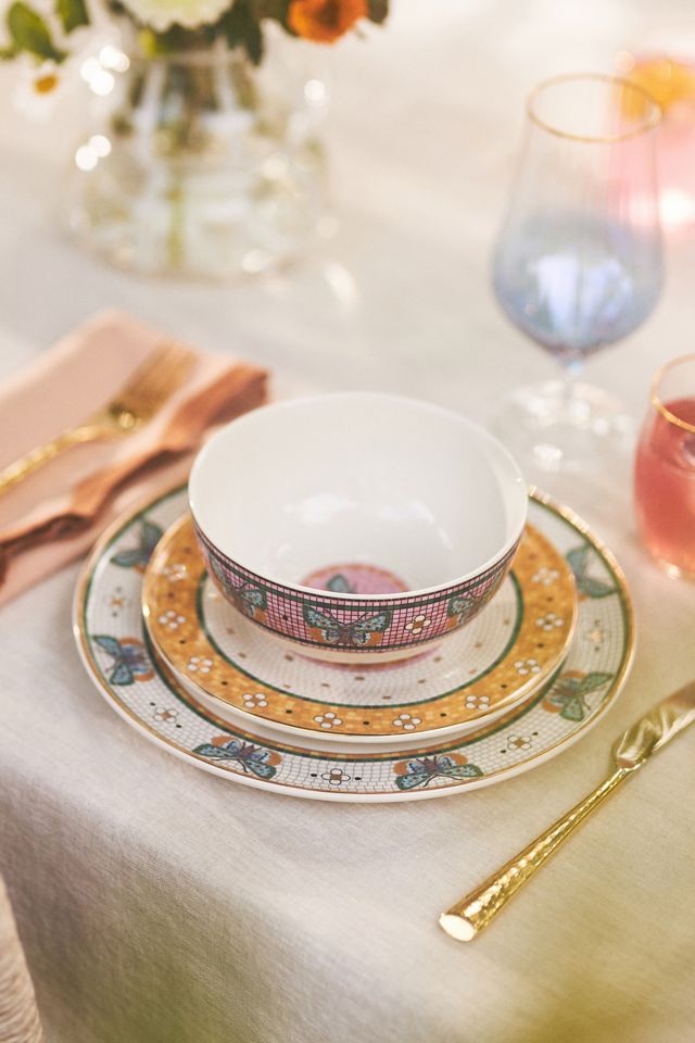 専用アンソロポロジー　ビストロタイル　ナッツボウルセット Bistro Tile Stoneware 24k Gold Accent Cereal Bowl: Garden Edition