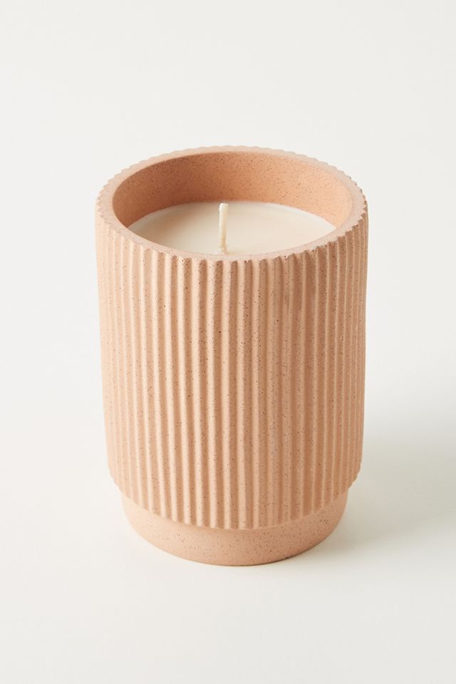 Capri Blue Ribbed Concrete Candle #1
