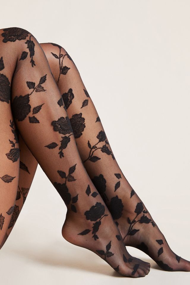 By Anthropologie Lace Rosette Tulle Tights