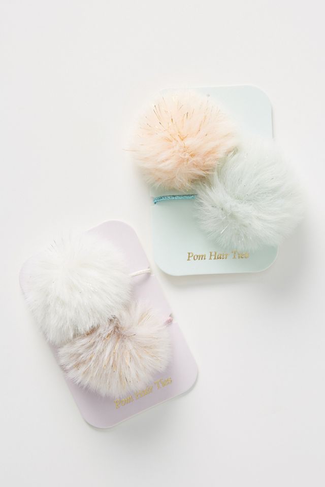Kids Faux Fur Pom Hair Ties, Set of 2 #1