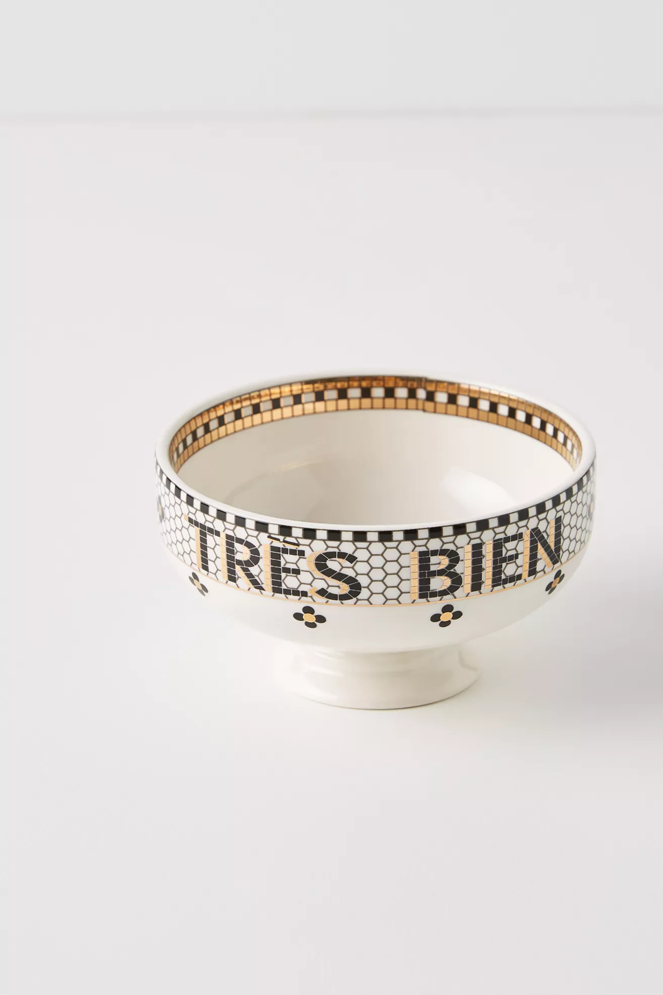 Bistro Tile Stoneware 24k Gold Accent Bowl - thumbnail 4