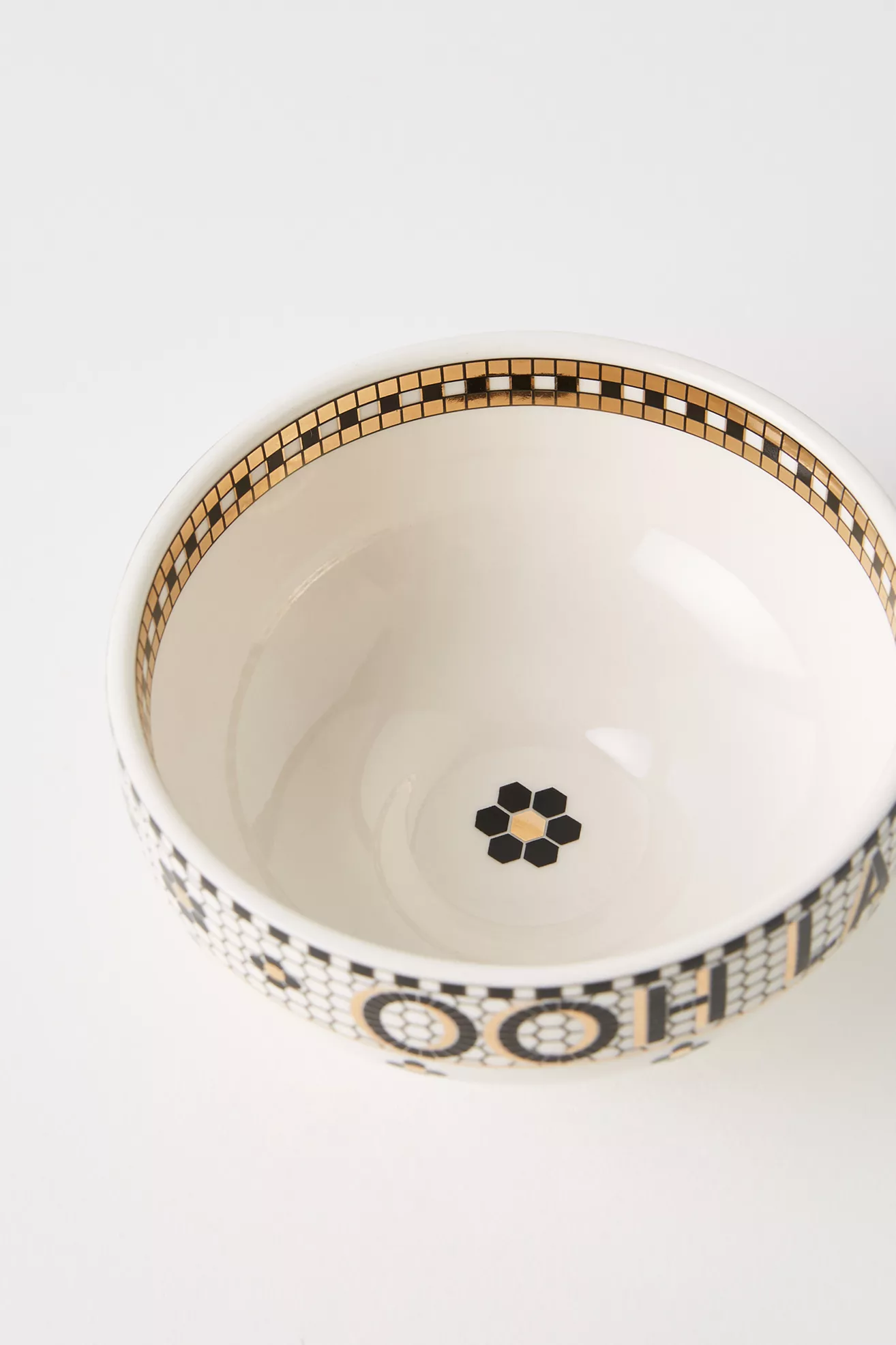 Bistro Tile Stoneware 24k Gold Accent Bowl - thumbnail 2