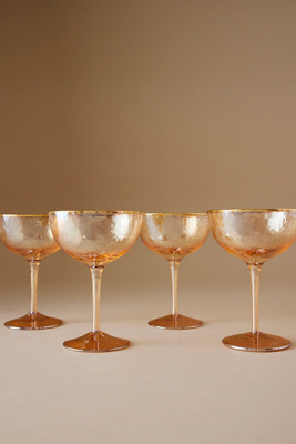 Anthropologie Zaza Lustered Coupe Glasses, Set Of 4 In Gold