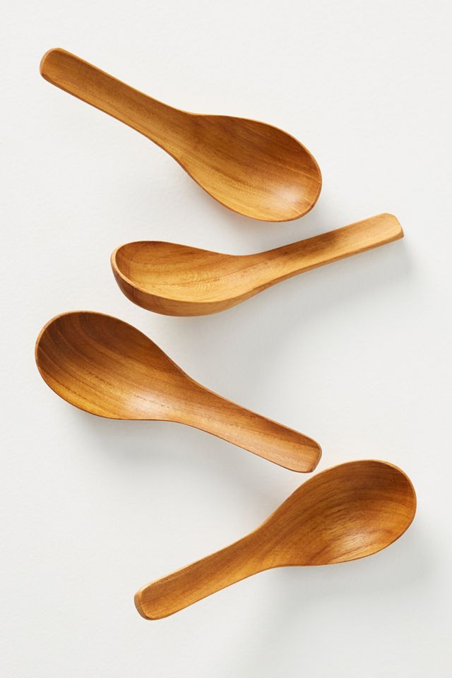Teak Wonton Spoons, Set of 4