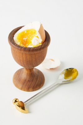 Teak Egg Cup and Gold Hammer