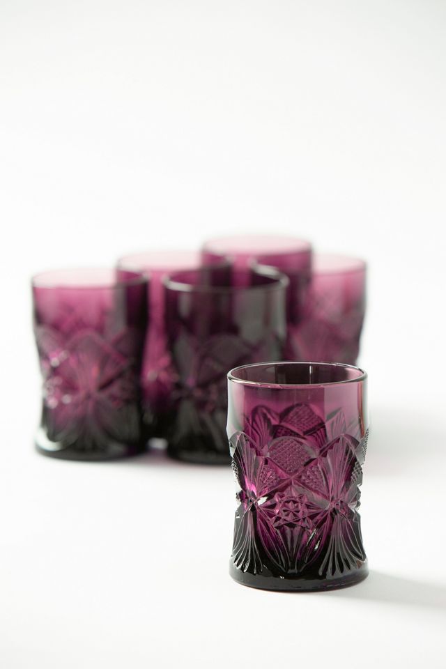Patina Vie Vintage Amethyst Cut Glass Tumblers, Set of 6