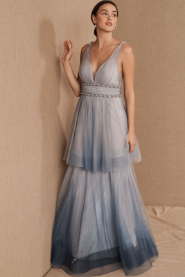 Pink Marchesa Notte V Neck Ombre Pleated Tulle Dress NWT MARCHESA NOTTE  Glitter Tulle V-Neck