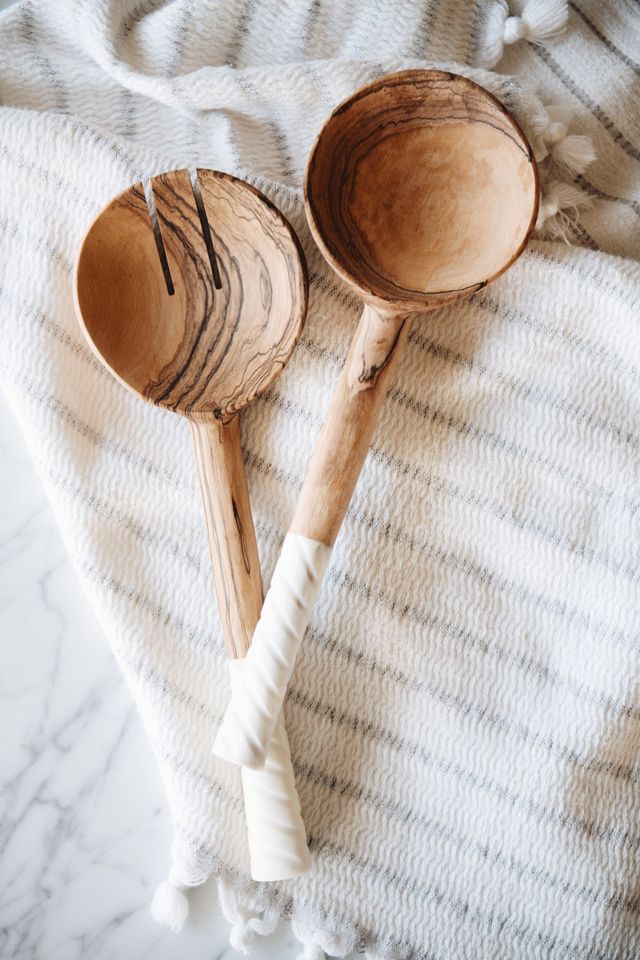 Connected Goods Wild Olive Wood Spiral Salad Servers #1